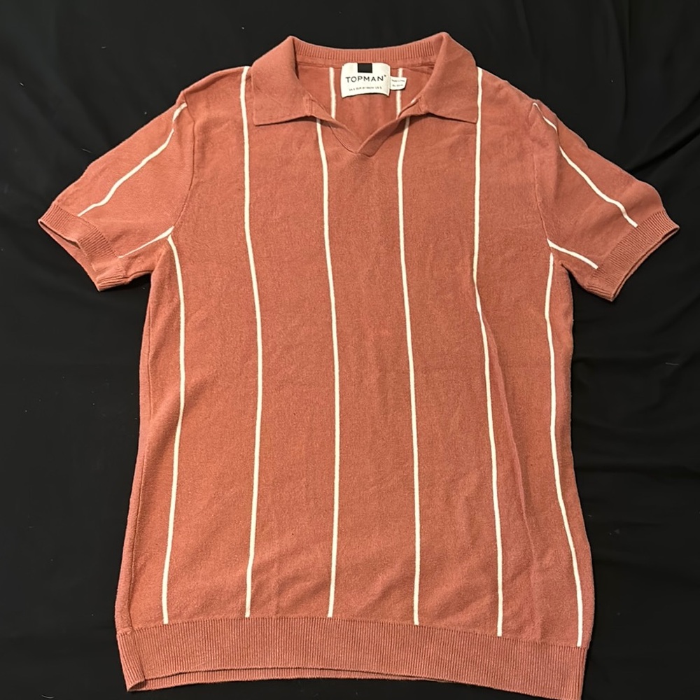 Topman Brown Polo Shirt Knit Retro Design
